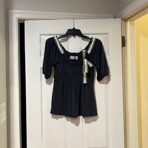 Ric Rac - Anthropologie Elbow sleeve grosgrain bow shirt